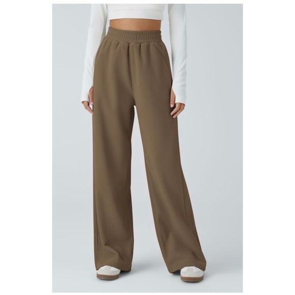 HALARA Pants - HALARA High Waisted Pocket Straight Leg Mop Corduroy Pants Medium Brown NEW